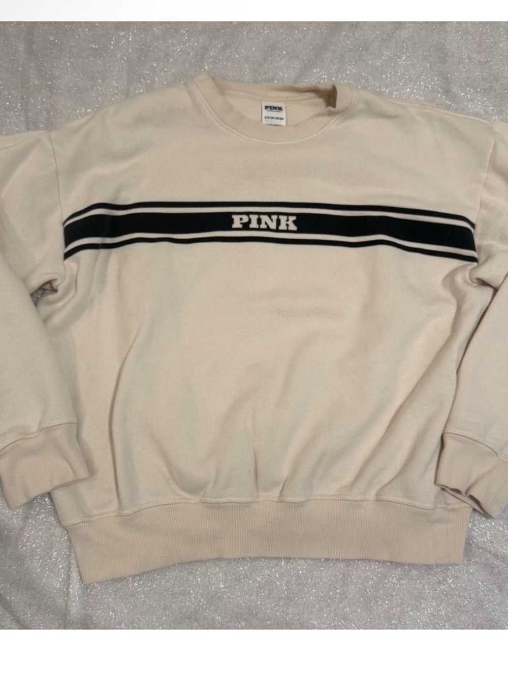 PINK Victoria's Secret Cream Crewneck Sweater with Black Stripe